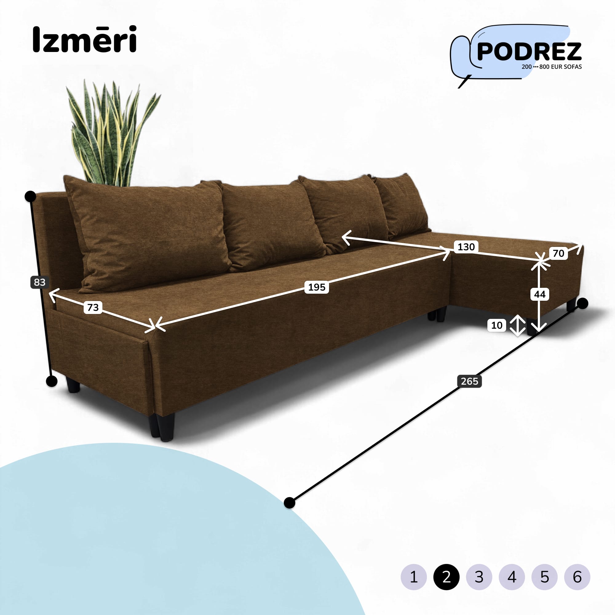 Liels stūra dīvāns bez roku balstiem Simple XL St Light Brūna - 3
