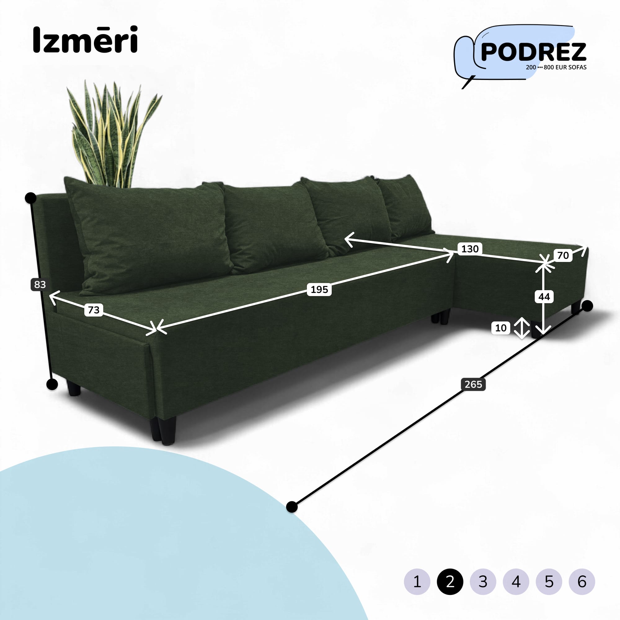 Liels stūra dīvāns bez roku balstiem Simple XL St Light Tirkīza zaļa - 3