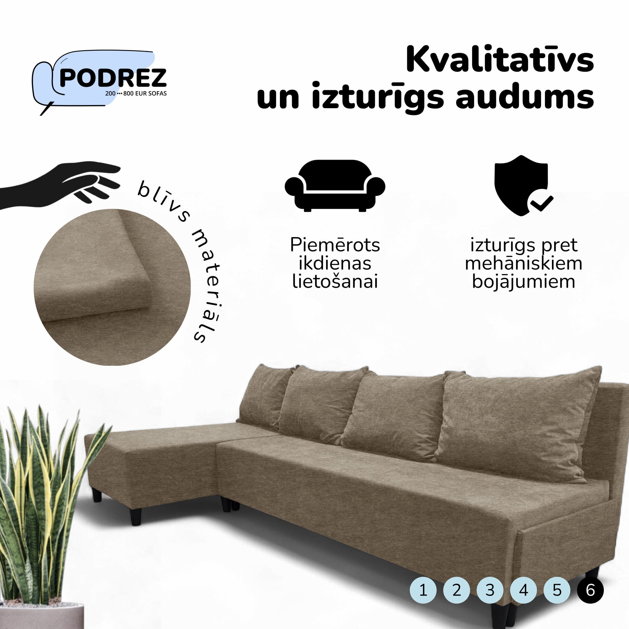 Simple XL St Light large corner sofa without armrests Beige — photo 7