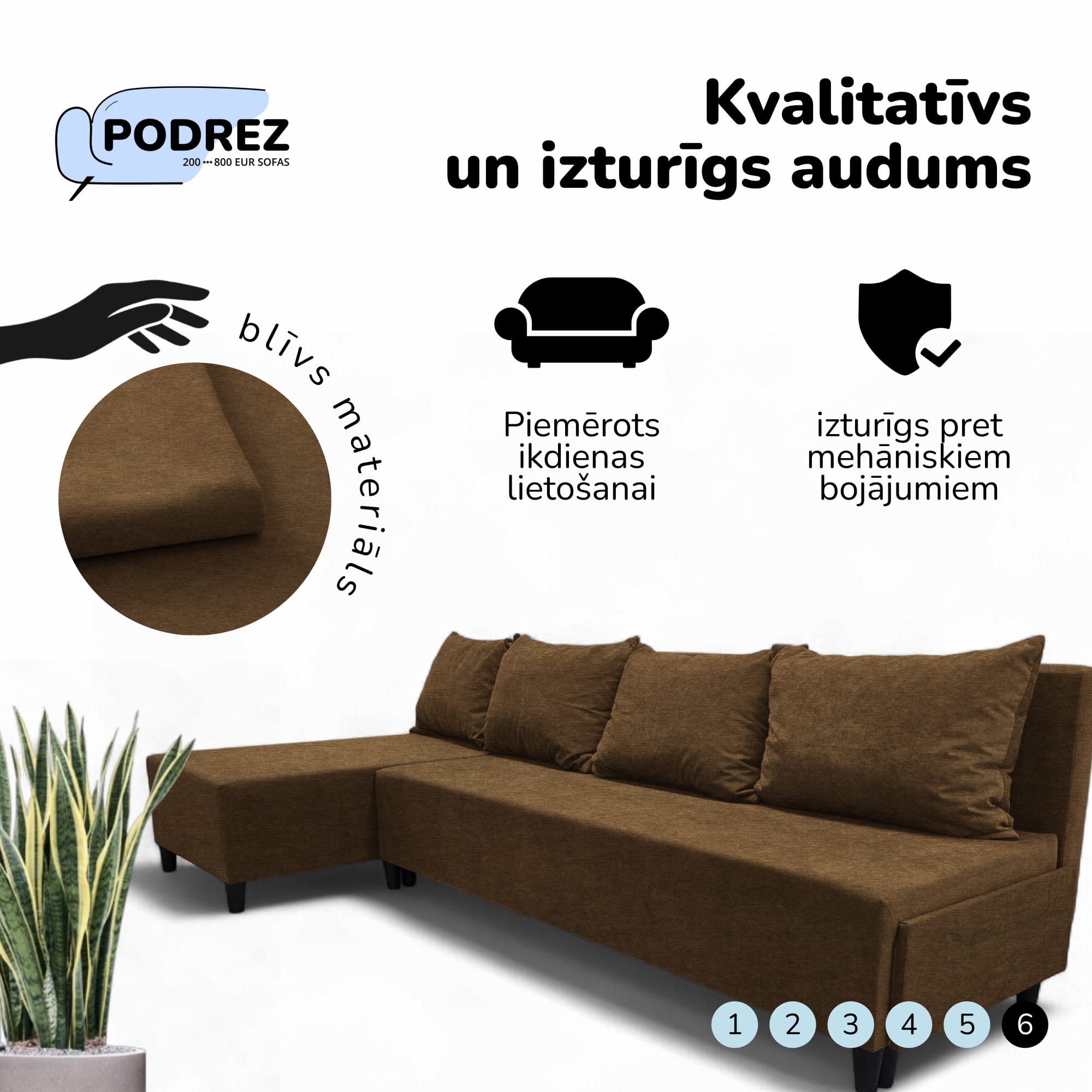 Liels stūra dīvāns bez roku balstiem Simple XL St Light Brūna — foto 7