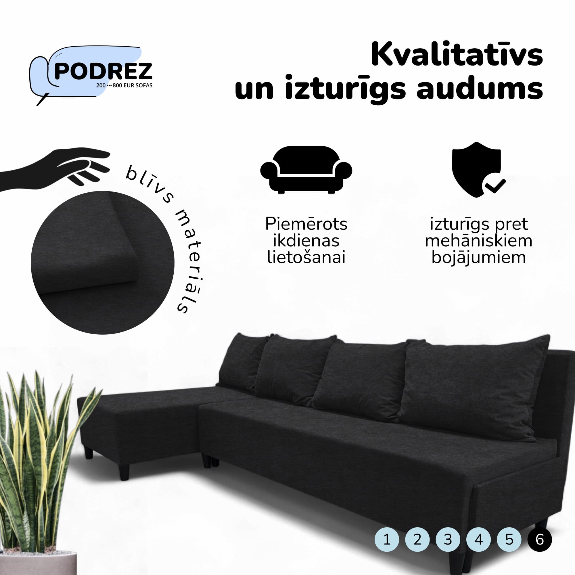 Simple XL St Light large corner sofa without armrests Graphite — photo 7