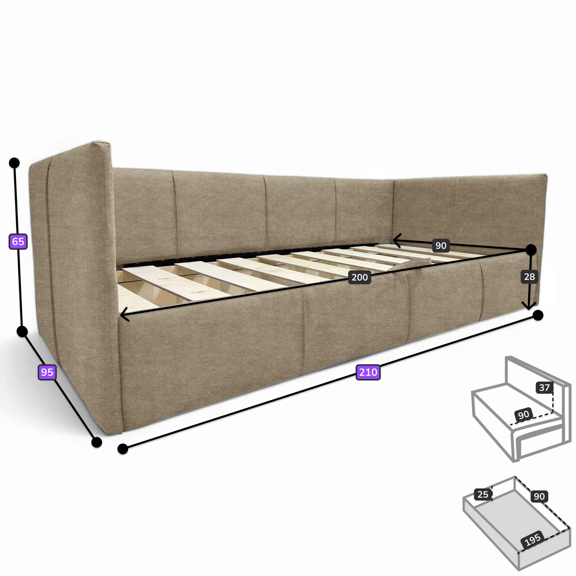 Single bed Teodor Dark gray Without mattress - 2