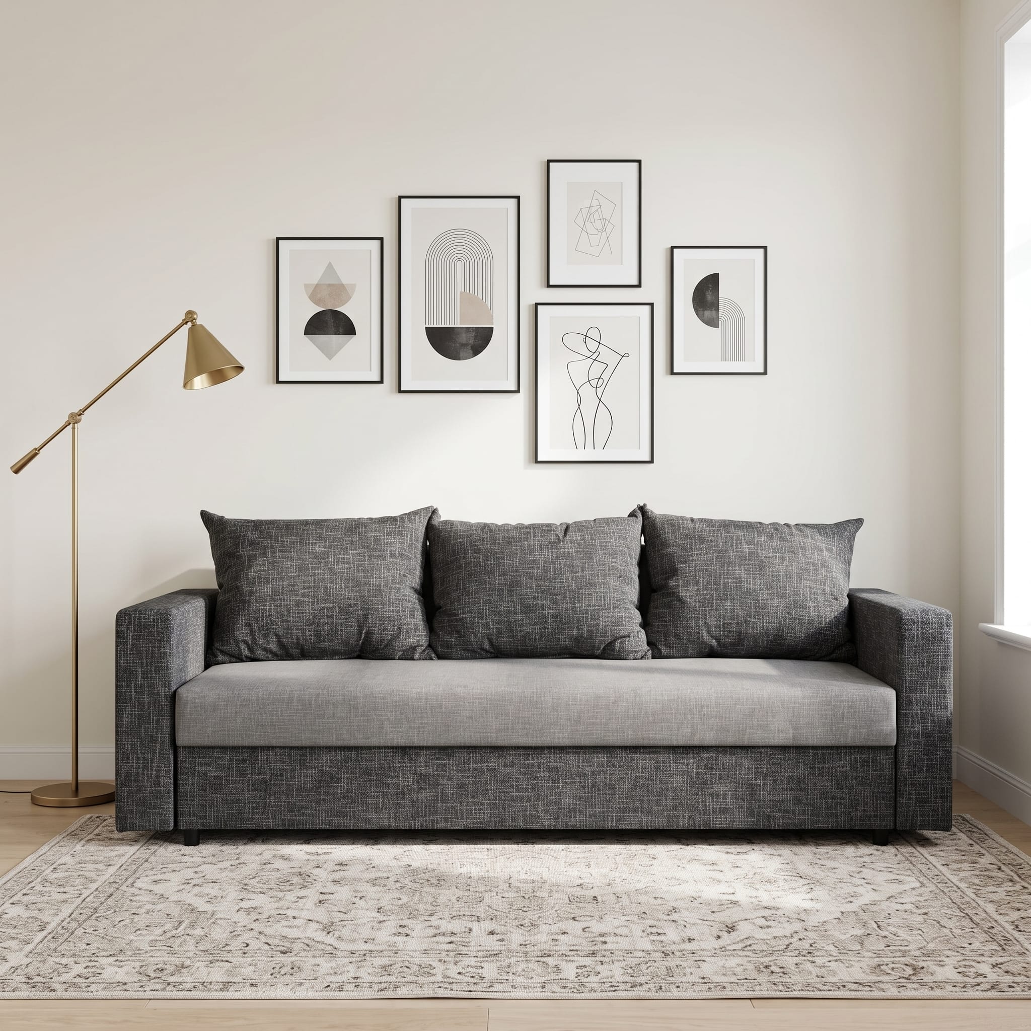 Dīvāns–Gulta Vuran Kombinēts gaišs+tumši pelēks XL (160cm) - 1